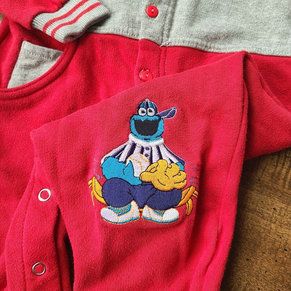 Vintage Sesame Street Cookie Monster 18 Months Baseball Jumpsuit Romper 90s Red